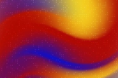Kırmızı, sarı ve mavi renkli canlı soyut dalga desenleri. Yumuşak noktalı desen, arka plan için uygun.