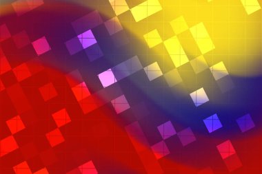Kırmızı, sarı ve mavi renklerde harmanlanmış geometrik şekillerle soyut renkli arkaplan