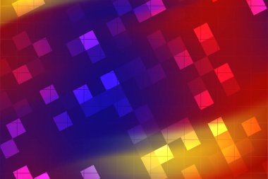 Canlı kareler ve gradyanlarla soyut renkli geometrik arkaplan dinamik bir görsel etki yaratıyor