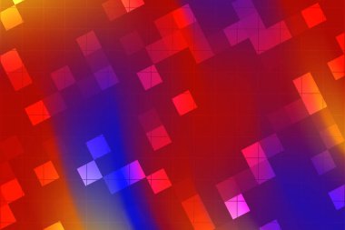 Canlı renkler ve dinamik şekillerle soyut renkli geometrik desen enerjik bir zemin oluşturuyor.