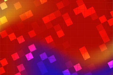 Kırmızı, pembe ve turuncu renkli soyut renkli geometrik desen dinamik bir görsel etki yaratıyor.