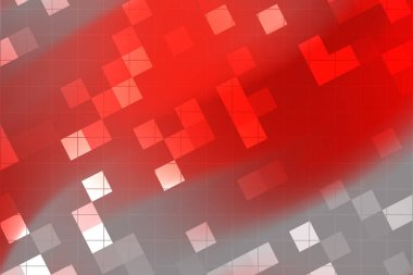 Soyut geometrik desen, eğimli kırmızı ve gri kareler içerir.