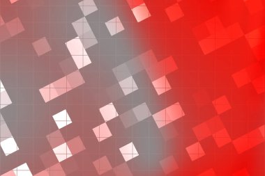 Kırmızı ve gri tonlu soyut geometrik desen, pikselli şekiller ve gradyanlarla