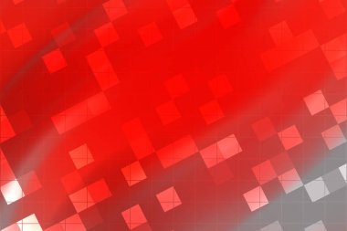 Pikselleştirilmiş desenleri olan soyut kırmızı ve gri arkaplan canlı ve dinamik bir görsel etki yaratıyor