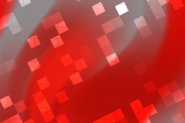 Dağılmış şeffaf kareler ve yumuşak eğimlere sahip soyut kırmızı ve gri arkaplan
