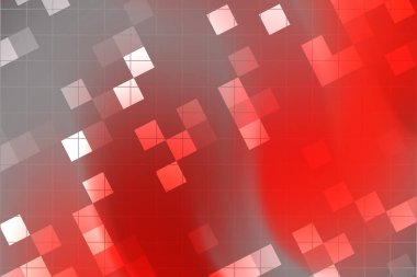 Yarı saydam karelerle soyut kırmızı ve gri geometrik desen dinamik bir arkaplan oluşturur