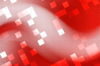 Tasarım kullanımı için yumuşak dalgalar ve pikselleştirilmiş desenlere sahip soyut kırmızı ve beyaz geometrik arkaplan