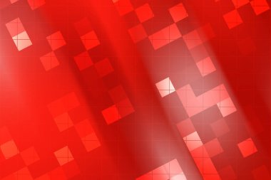 Geometrik şekilli soyut kırmızı zemin dinamik ve canlı bir atmosfer yaratıyor.