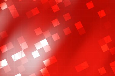 Üst üste binen kareler ve yumuşak eğimlerle soyut kırmızı arkaplan, modern tasarım projeleri için ideal