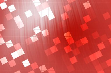 Pikselleştirilmiş kareler ile soyut kırmızı arkaplan dinamik, canlı bir görsel etki yaratır