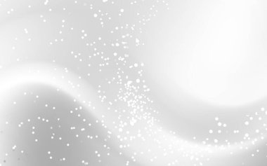Yumuşak dalgalar ve dağınık ışık parçacıkları ile soyut beyaz arkaplan sakin bir atmosfer oluşturur