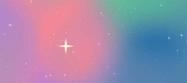 Yumuşak pastel renklere, parıldayan yıldızlara ve rüya gibi bir atmosfere sahip canlı bir kozmik arkaplan.