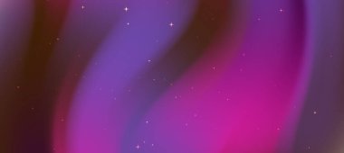 Soyut kozmik arkaplan, mor ve pembe renkli dalgalar, yıldızlarla benekli.