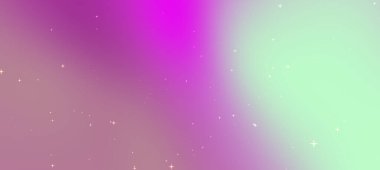 Yumuşak pembe ve yeşil renkleri olan soyut eğimli arkaplan, dağınık yıldızlar, dijital tasarımlar için ideal
