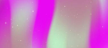 Parlayan yıldızlar serpiştirilmiş yumuşak pembe ve yeşil dalgalarla soyut eğimli arkaplan