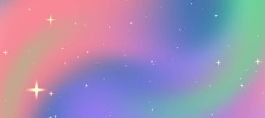 Yumuşak girdaplı ve ışıldayan yıldızlı soyut pastel gradyan arka plan, dijital tasarımlar için ideal.