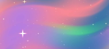 Değişken renkleri ve ışıldayan yıldızlarıyla soyut pastel gradyan rüya gibi bir zemin oluşturur.