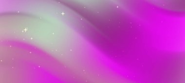 Pembe ve yeşil renkli soyut girdap desenleri ve parlak yıldızlı rüya gibi bir arka plan.