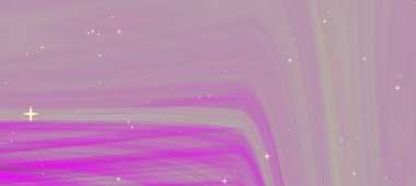 Pembe ve mor renkli soyut girdaplar ve dağınık yıldızlar rüya gibi bir atmosfer yaratıyor.