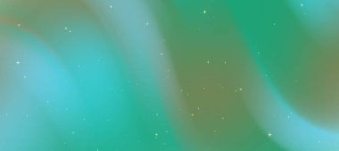 Gök mavisi ve yeşilden oluşan soyut girdap desenleri ve yumuşak parlayan yıldızlar, sakin bir atmosfer yaratıyor.