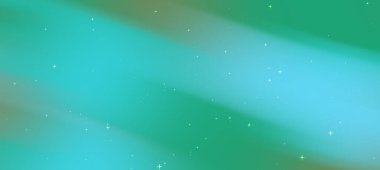 Soyut turkuaz ve yeşil eğimli arkaplan yumuşak akış çizgileri ve parlak yıldızlarla