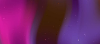 Mor ve pembe renkli soyut dalgalar parıldayan yıldızlarla rüya gibi bir atmosfer yaratır.