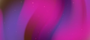 Canlı pembe ve mor renkli soyut dalgalar yıldızlarla dolu rüya gibi bir kozmik zemin oluşturuyor.