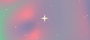 Rüya gibi bir arkaplanda parlak bir yıldızla birlikte pastel renkler içeren ruhani kozmik bir sahne.