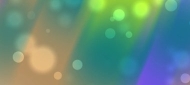 Renkli bokeh efektleri ile canlı soyut arka plan, yeşil, mavi ve turuncu renklerin harmanlanması