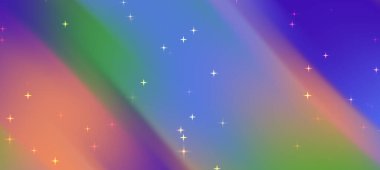 Parlayan yıldızlar ve renkli dalgalar ile canlı soyut bir gradyan, tasarım kullanımı için ideal