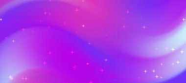 Pembe ve mor renkli kıvrımlı desenlere sahip soyut renkli arka plan, parıldayan yıldızların yer aldığı