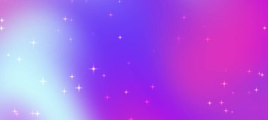 Pembe ve mavi tonlarında parıldayan yıldızlarla soyut eğimli arkaplan, dijital tasarımlar için ideal