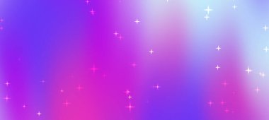 Dijital tasarım için ideal, canlı mor ve mavi renkte parıldayan yıldızlarla soyut gradyan arkaplan