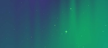 Parlak aurora borealis ışıkları yıldızlı bir gece gökyüzünde dans ediyor.