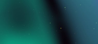 Soyut kozmik arkaplan, dağınık parlak yıldızlarla yeşilden maviye eğimli.