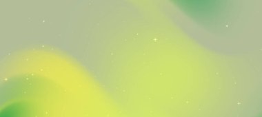 Yumuşak yeşil ve sarı soyut arkaplan, yumuşak dalgalar ve ışıldayan yıldızlar, sakin tasarımlar için idealdir.