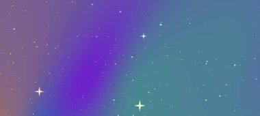 Pırıl pırıl parlayan yıldızlar serpiştirilmiş mor ve mavi renkleri olan canlı bir kozmik arka plan.