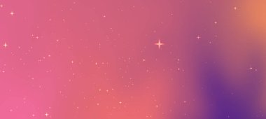 Yumuşak pembe ve mor renkleri olan canlı kozmik arkaplan, dağınık yıldızlar rüya gibi bir atmosfer yaratıyor.