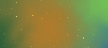 Yıldızlarla dolu canlı bir kozmik arkaplan, yeşil ve turuncu renklerin harmanlanması, dijital sanat için ideal.