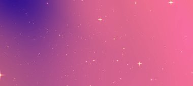Pembe ve mor renkli dağınık yıldızlarla dolu canlı bir kozmik arkaplan.