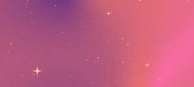 Pembe ve mor renkli canlı bir kozmik sahne, dağınık yıldızlar rüya gibi bir atmosfer yaratıyor.