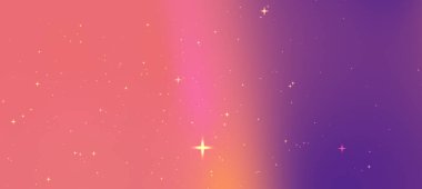 Pembe ve mor renklerin canlı bir gradyanı. Parıldayan yıldızlar rüya gibi bir kozmik arkaplan oluşturuyor.