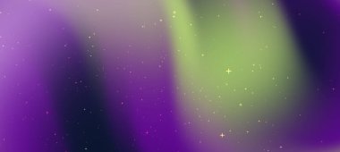Canlı mor ve yeşil renkli dağınık yıldızlı soyut kozmik arkaplan