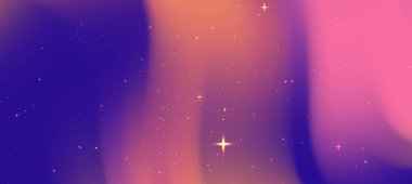Parlak renklere sahip soyut kozmik arkaplan ve parıldayan yıldızlar rüya gibi bir atmosfer yaratıyor.