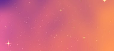 Parlak pembe ve turuncu renklere sahip soyut kozmik zemin, dağınık yıldızlar rüya gibi bir atmosfer yaratıyor.