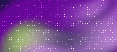 Canlı mor ve yeşil noktalı gradyan içeren soyut dijital sanat eserleri, arka plan veya teknik temalar için uygun rüya gibi bir atmosfer yaratıyor.