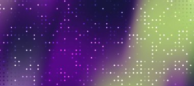 Canlı mor ve yeşil gradyan ile soyut dijital arkaplan, noktalı desenler derinlik yaratıyor