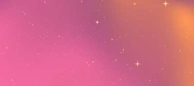 Yumuşak pembe ve turuncu renklere sahip soyut eğimli arkaplan, dağınık yıldızlar rüya gibi bir atmosfer yaratıyor.