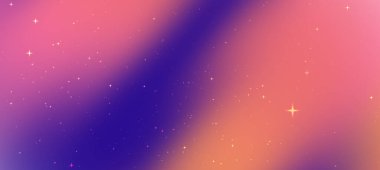 Yumuşak pembe ve mor renkleri olan soyut eğimli arkaplan, yıldızlarla benekli, tasarım için ideal.