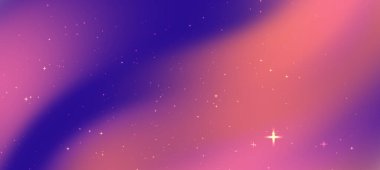 Canlı pembe ve mor renkleri olan soyut eğimli arkaplan, dağınık yıldızlar rüya gibi bir atmosfer yaratıyor.